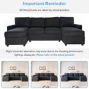 Convertible U-shaped Sectional Sofa with Storage Chaise Lounges and USB Ports, Black Twill Polyester, 103.9 Inches