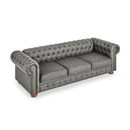 Chesterfield Sofa Tufted  Upholstered PU 3-Seater Sofa Scrolled Arms with Nailhead Decoration, DGY (88.5''x37''x28'')