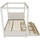Full Size Upholstery Canopy Platform Bed with Trundle and Three Storage Drawers, Beige