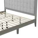 Mid-Century Solid Wood Platform Bed with Upholstered Headboard in Grey Fabric, King Size
