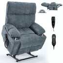 Grey Dual Motor Infinite Position Up to 350 LBS Chenille Power Lift Recliner Chair, Heavy Duty Motion Mechanism with 8-Point Vibration Massage and Lumbar Heating, Dual Cup Holders