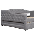 Upholstered Full XL Size Daybed with LED Belt and Trundle, Gray, Linen, 84'' x 41.5'' x 27''