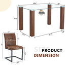 Table and chair set.A 49.6*30 Inch Transparent Tempered Glass Dining Table With Walnut Wood Grain MDF Legs.Paired With 4 Ergonomic Brown Technology Fabric Dining Chairs,Black Metal Legs.