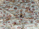 Round Silk Rug 6x6, Hunting Design, Bamboo Silk, Animal Pictorials