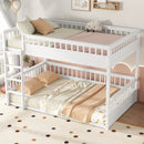 Queen over Queen Bunk Bed with Ladder and Guardrails, White