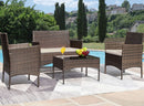 4 Piece Wicker Patio Set With Glass Table Beige Cushions