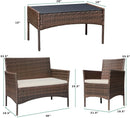 4 Piece Wicker Patio Set With Glass Table Beige Cushions