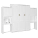 Queen Size Murphy Bed with Desk, Vanity and Cabinets, White