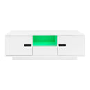 U-Can Modern High Glossy Rectangle Coffee Table, Stylish Center Table with Storage Space, Accent Furniture with 16 Color LED Lights for Living Room