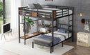 Queen Over Twin Bunk Bed with storage area on upper bed, lower bed with hangers and shelves, Space-Saving/Noise Reduced,black