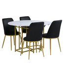 TOPMAX Space-Saving 5-Piece Extendable Kitchen Dining Table Set for Small Spaces - Round Faux Marble Top with Golden Frame, 4 Upholstered Chairs, Compact Foldable Design,White+Black