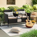 Outdoor Patio 2 Seat Loveseat Set With Built Table Beige