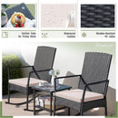 Three Piece Patio Furniture Set Outdoor Wicker Rocking Chairs With Glass Coffee Table Beige