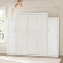 Queen Size Murphy Bed with 2 Wardrobe and Storage Shelf, Multifunctional Foldable Platform Bedframe for Guest-Room, Bedroom, White