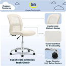 Armless Desk Chair With Mesh Back And Wheels Cream White