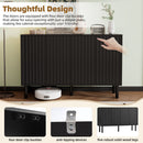 ON-TREND Minimalist Shoe Cabinet with 5 Solid Wood Legs, Cream Style Sideboard Buffet Cabinet with Fluted Doors, Large 4-Door Storage Cabinet with Adjustable Shelves for Living Room, Black, 55.1*13.7'