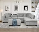 Modern Sectional Sofa with Storage Ottoman, L-Shape Couch with 2 Pillows and Cup Holders, Gray Velvet, 105 inch