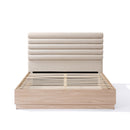 Queen Wood Bed Frame with Boucle Fabric Upholstered Headboard