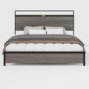Bed frame king size, wooden platform bed frame with storage LED light headboard and 2 USB, no noise, no spring mattress required and simple assembly tools, large underbed storage, Antique Grey