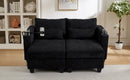 Convertible Chaise Lounge 63' Loveseat Sofa Bed with USB Ports, Cup Holders, Phone Holder & Storage, Black Corduroy