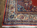 Semi Antique Persian Sarouk Rug 9x12,  Semi Open Field with Central Medallion, Hand Knotted Wool, Tomato Red, 9 x 12 Authentic Oriental Carpet