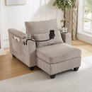 Convertible Chaise Lounge Sofa Chair with USB Ports, Cup Holders, Phone Holder, Storage, Brown Corduroy, 37.4'