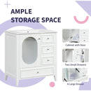 30' Bathroom Vanity with Sink, Bathroom Vanity Cabinet with Three Drawers and Door, Solid Wood and MDF, White