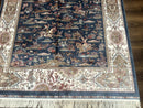 Turkish Silk Rug 5x8, Hunting Design, Animal Pictorials, Steel Blue & Ivory, Bamboo Silk