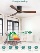 52 Inch Solid Wood Flush Mount Ceiling Fan With Remote