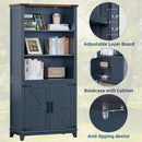 Blue 70 Inch Tall Farmhouse Bookcase Adjustable Shelves