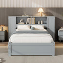 Twin Size Platform Bed with Storage Headboard and Lockers, Gray