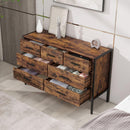 Wood Dresser with 7 Drawers, Wooden Storage Closet for Bedroom, Solid Clothes Cabinet with Sturdy Steel Frame, 48.58"Wx15.75"Dx31.22"H, 48 inch, Rustic Brown