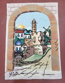 Small Judaica Rug, Rug with Jerusalem Pictorial, Chanuka Gift, Hand-Tufted, Jerusalem Gate, Vintage Judaica, Western Wall Rug, 3x4 Rug