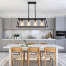 Black Farmhouse Linear Chandelier 4 Light For Dining Room