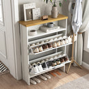 4-Layer Folding White MDF Shoe Cabinet with Metal Rounded Corners – Convenient Shoe Storage