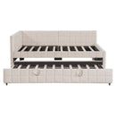 Full Size Upholstered L-Shaped Upholstered Daybed with Twin
Size Pop Up Trundle and USB ports, Beige