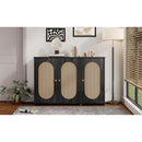 TREXM Retro 3-Door Sideboard with Large Storage Space Artificial Rattan Doors and Metal Handles, Accent Cabinet for Living Room and Hallway (Antique Black)