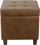 Small Distressed Brown Faux Leather Storage Ottoman