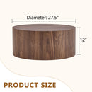 Simple Deep Walnut Cylindrical Coffee Table, MDF, 27.5-Inch Diameter x 12-Inch Height, Industrial/Minimalist Style.