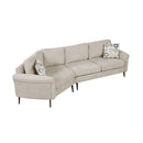 Upholstered 3-seater Curved Sofa with Printed Pillows, Beige Chenille, 111 Inches