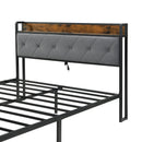 Modern King Bed Frame with Storage & LED Lights, Upholstered Headboard, USB Charging Station, Easy Assembly, Grey