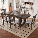7-Piece Farmhouse Extendable Dining Table Set, 78 in Rustic Wood Table with 18 in Removable Leaf and 6 Upholstered Chairs for Dining Room