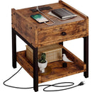 Bedside Table With Charging Station In Vintage Brown