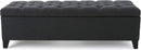 Dark Grey Tufted Fabric Storage Ottoman 17.5 In Depth