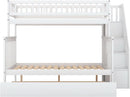Twin Over Full Bunk Bed With Stairs And Trundle White Wood