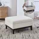 33.86'W Upholstered Wood Base Storage Ottoman with Reversible Lid Coffee Table, Foot Stool Square Footrest with Rubberwood Legs for Living Room Bedroom Entryway and Office, Ivory Boucle.