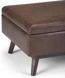 Mid Century Distressed Chestnut Lift Top Coffee Table Ottoman