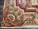 Large Aubusson Rug 10x13, Thick Flatweave Carpet, Elegant European Design, Cream and Raspberry