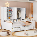 Full Size Wooden Daybed With Three Drawers, and All-in-One Cabinet, Desk and Shelves, White