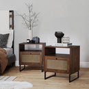 Wood End Side Accent Table with Storage for Living Room or Bedroom, grey - Set of 2